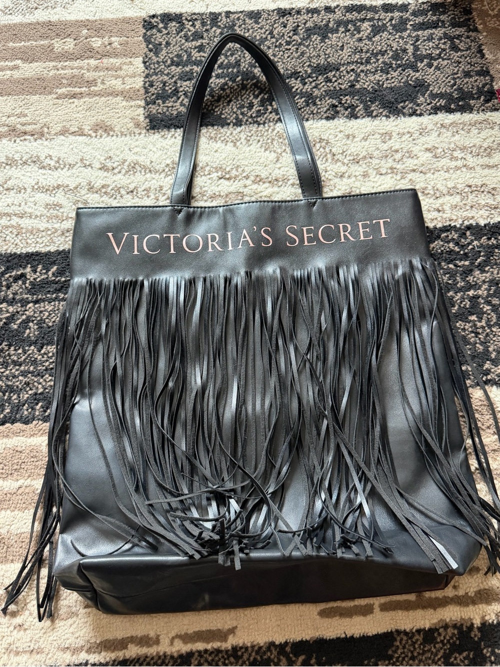 Victoria's Secret Black Fringe Tote with Logo